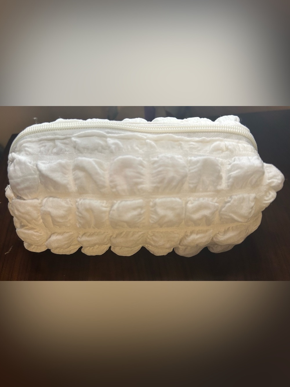 Medicube White Quilted Makeup Bag w/ Ruffles